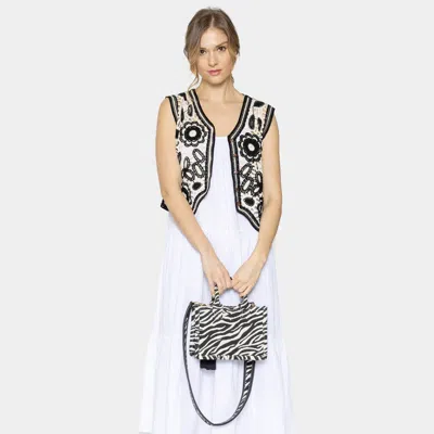 Fashnzfab Zebra Patterned Mini Tote Bag In White