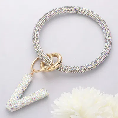Fashnzfab -v- Bling Studded Initial Monogram Charm Bracelet Keychain In Multi