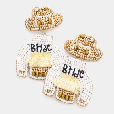 Fashnzfab Bride Message Felt Back Tassel Beaded Hat Clothes Dangle Earrings In Gold