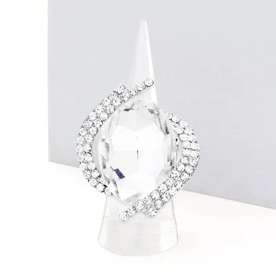 Fashnzfab Oval Crystal Centered Stretch Ring In Silver