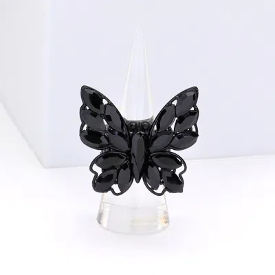 Fashnzfab Marquise Stone Cluster Butterfly Stretch Ring In Black