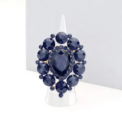 Fashnzfab Rhinestone Crystal Cluster Teardrop Stretch Ring In Blue