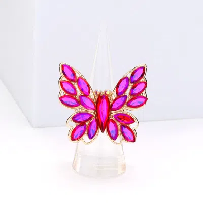 Fashnzfab Marquise Stone Cluster Butterfly Stretch Ring In Pink