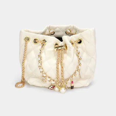 Fashnzfab Enamel Charm Chain Pointed Faux Leather Pearl Pointed Chain Mini Bucket Bag In Multi