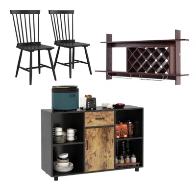 Hivvago 3-in-1 Dining Set: Windsor Chairs Industrial Sideboard & Wall-mount Wine Rack Combo