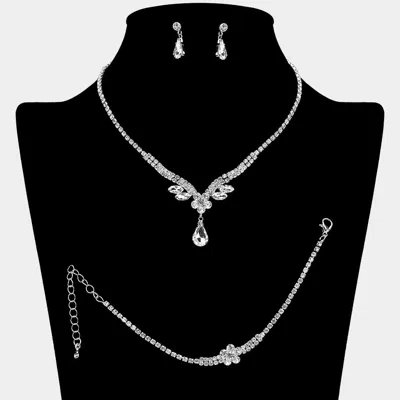 Fashnzfab Cz Teardrop Stone Pointed Marquise Stone Cluster Embellished Rhinestone Paved Jewelry Set In Multi