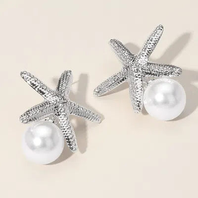 Fashnzfab Pearl Tip Textured Starfish Earrings In Multi