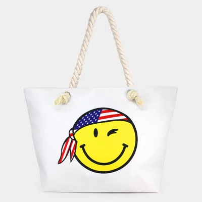 Fashnzfab Smile Face With Usa Bandana Print Beach Tote Bag In Multi