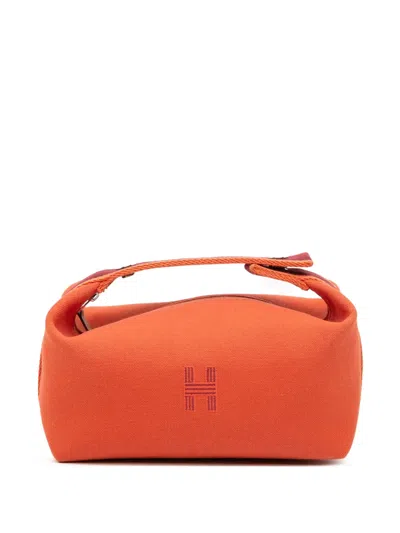 Pre-owned Hermes 2020-2025 Small Canvas Bride A Brac Case Vanity Bag In Orange