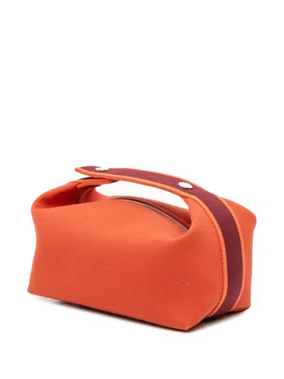 Pre-owned Hermes 2020-2025 Small Canvas Bride A Brac Case Vanity Bag In Orange