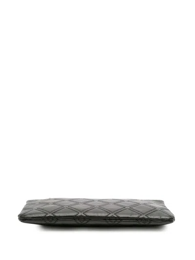 Pre-owned Chanel 2017-2018 Medium Quilted Lambskin Double Stitch Tassel O Case Clutch Bag In Black