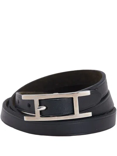 Pre-owned Hermes 2010-2020 Tadelakt Behapi Double Tour Bracelet Costume Bracelet In Blue