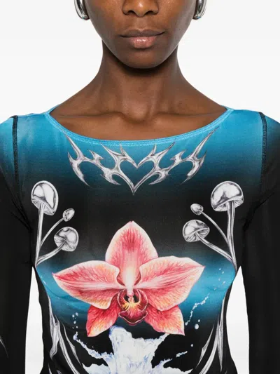 Casablanca Graphic-print Slinky Jersey Long-sleeve Blouse In Animal Print