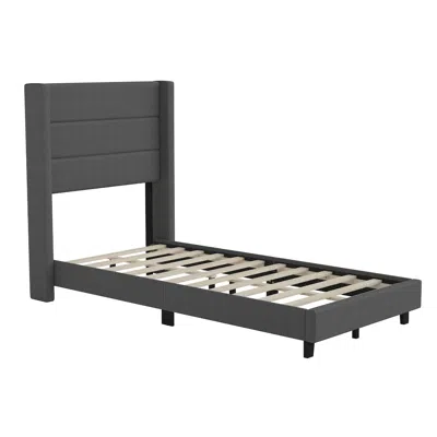 Flash Furniture Twin Upholstered Platform Bed With Wingback Headboard, Charcoal Faux Linen In Gray