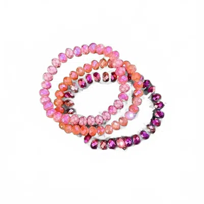 Sparkly South Wholesale Women's 3-piece Peach & Metallic Crystal Stretch Bracelet Set In Multi In Multi