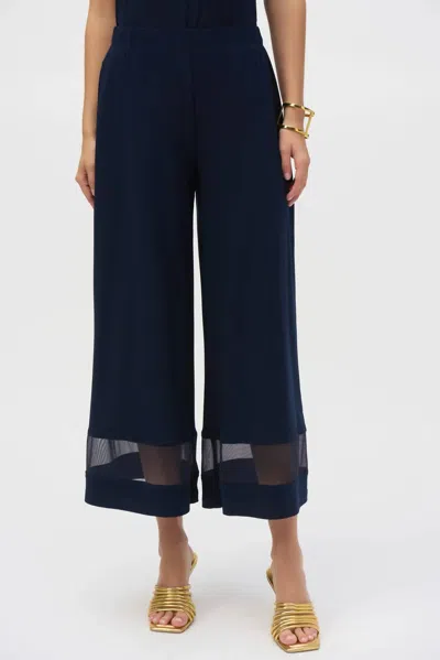 Joseph Ribkoff High Waist Mesh Insert Wide Leg Pants In Midnight Blue In Blue