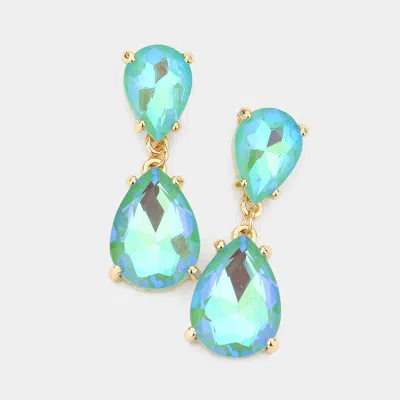 Fashnzfab Double Teardrop Link Dangle Evening Earrings In Green