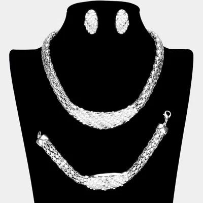 Fashnzfab Rhinestone Paved Chunky Chain Jewelry Set In Silver