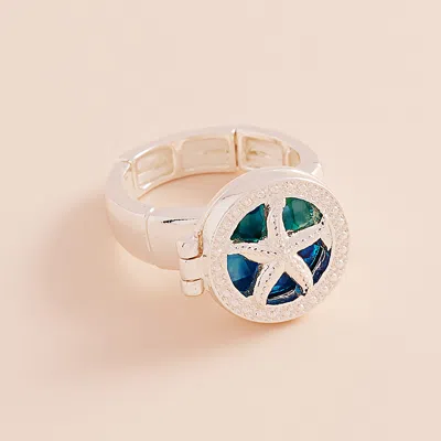 Fashnzfab Enamel Starfish Locket Stretch Ring In Multi
