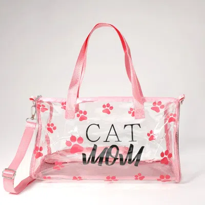 Fashnzfab Cat Mom Message Paw Pattern Printed Transparent Boston Bag / Crossbody Bag In Multi