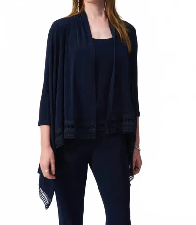 Joseph Ribkoff Lace Trim Quarter Sleeves Twin Set Jacket In Midnight Blue In Blue