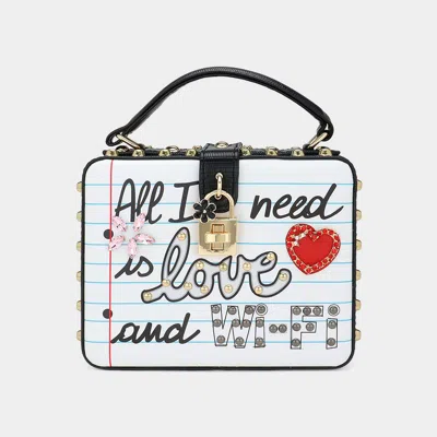 Fashnzfab All I Need Is Love And Wifi Message Box Locket Hand Bag / Crossbody Bag In White
