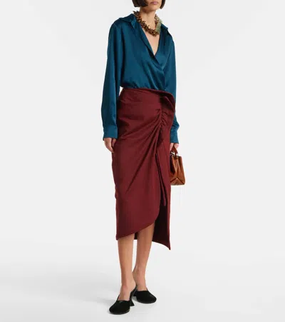 Dries Van Noten High Waist Midi Skirt With Ruffled Detail In Brown