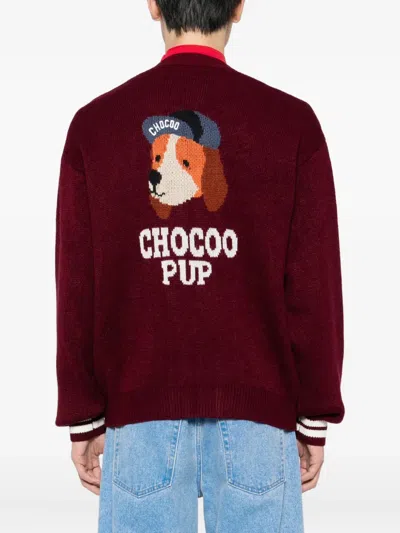 Chocoolate Intarsia-knit Cardigan In Red