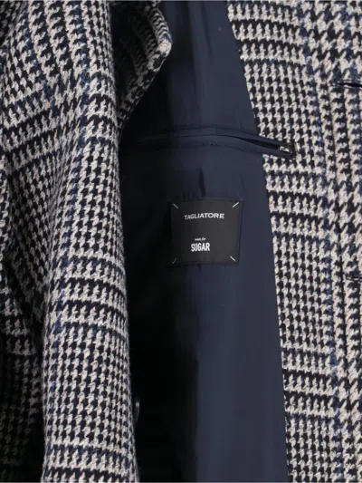Tagliatore Classic Houndstooth Pattern Jacket With Structured Collar And Matching Belt In Gray
