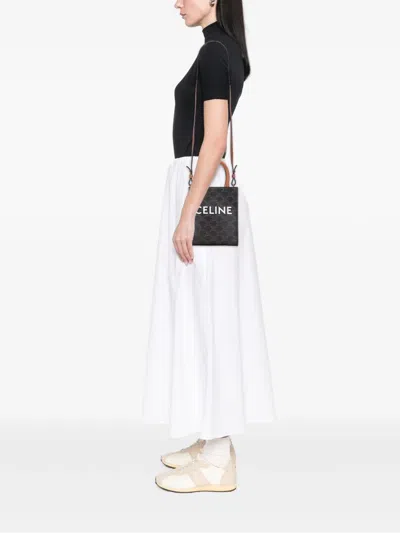 Pre-owned Celine 2000-2025 Mini Triomphe Coated Canvas Vertical Cabas Satchel In Brown