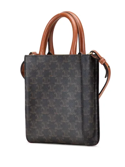 Pre-owned Celine 2000-2025 Mini Triomphe Coated Canvas Vertical Cabas Satchel In Brown