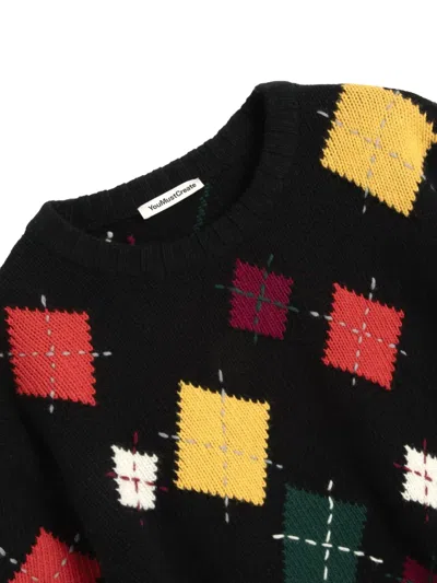 Ymc You Must Create Flint Argyle Sweater In Black