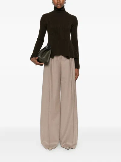 Max Mara High Waist Wide Leg Trousers With Pockets In Neutral