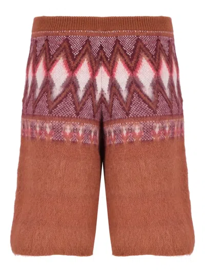 Laneus Knitted Diamond-pattern Shorts In Animal Print
