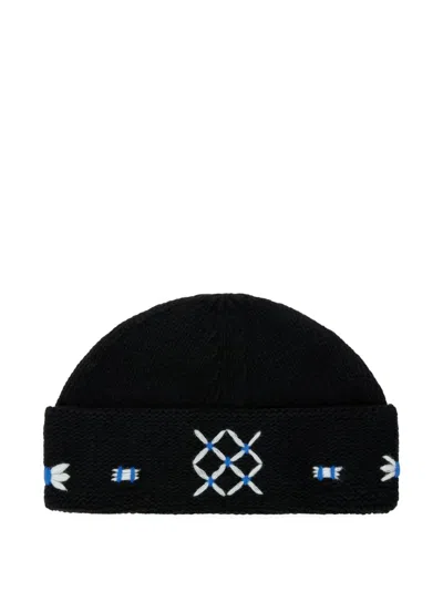 Ader Error Handmade-embroidery Beanie Hat In Black