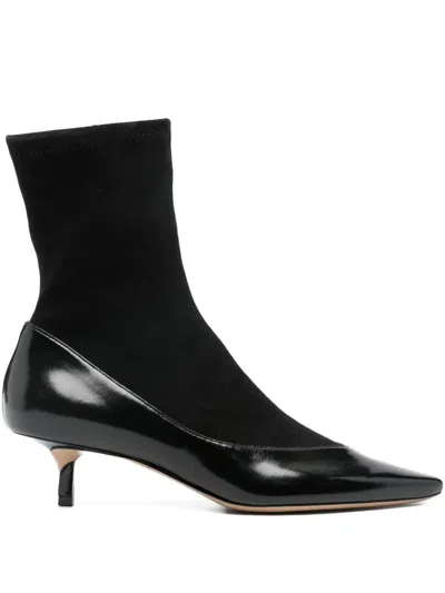 Jacquemus The Tourni Suede And Glossed-leather Ankle Boots In Black