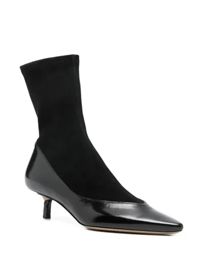 Jacquemus The Tourni Suede And Glossed-leather Ankle Boots In Black