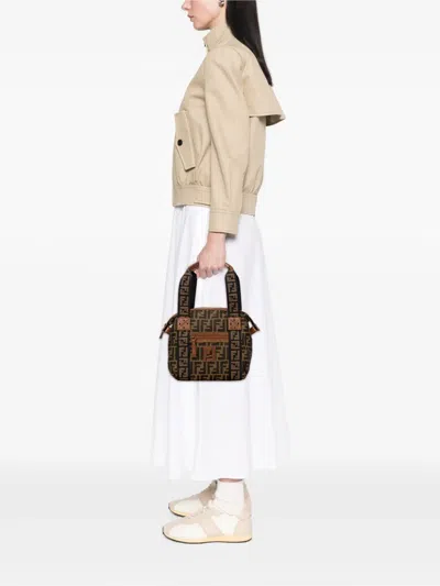 Pre-owned Fendi 2000-2010 Zucca Canvas Ff Handbag In Brown