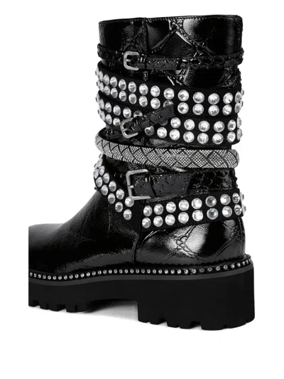 Kurt Geiger Crystal-embellished Multi-strap Biker Boots In Black