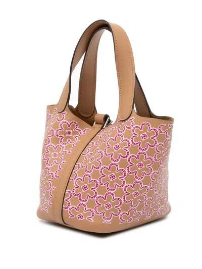 Pre-owned Hermes 2022 Micro Swift Lucky Daisy Picotin Lock 14 Handbag In Brown