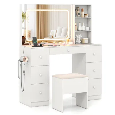 Hivvago Vanity Desk With Mirror And Lights Makeup Dressing Table Vanity Table And Stool Set
