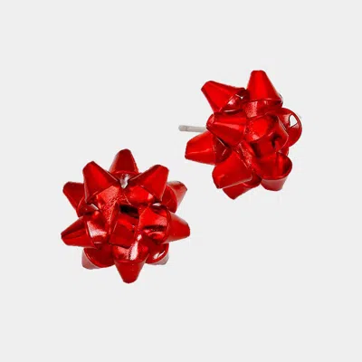 Fashnzfab Christmas Gift Bow Stud Earrings In Red
