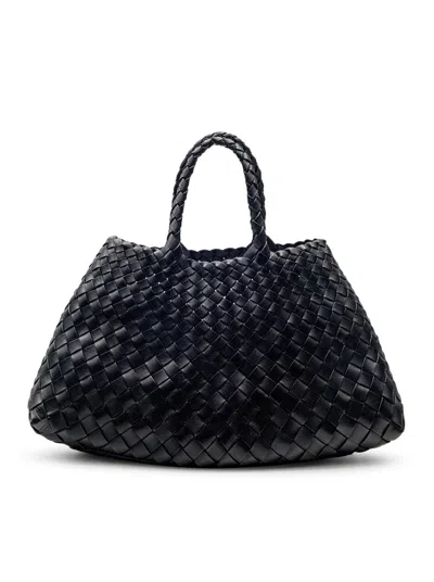 Dragon Diffusion Santa Croce Black Handbag With Two Top Handles And Interwoven Design In Leather Woman In Black