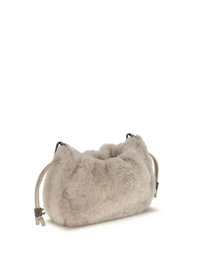Brunello Cucinelli Women Mellow Mini Shearling Shoulder Bag In Neutral