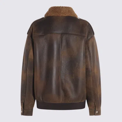 Miu Miu Shearling-trimmed Leather Blouson Jacket In Brown