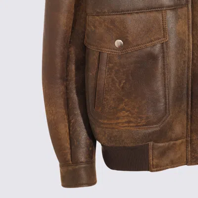 Miu Miu Shearling-trimmed Leather Blouson Jacket In Brown