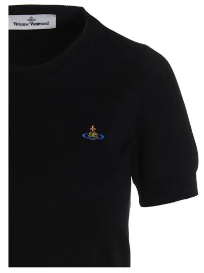 Vivienne Westwood Fitted Short Puff Sleeve Sweater With Embroidered Emblem In Black