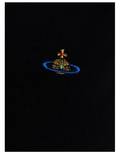 Vivienne Westwood Fitted Short Puff Sleeve Sweater With Embroidered Emblem In Black