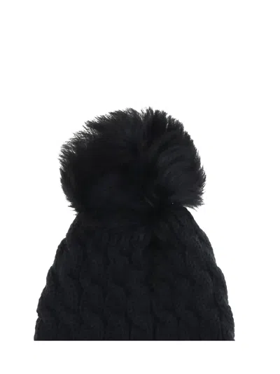 Moncler Wool Hat Featuring Cable Knit And Pom Detail In Black