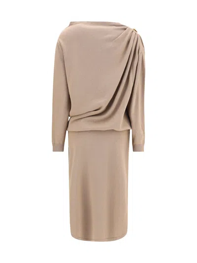Fabiana Filippi Wool Long Dress In Nude